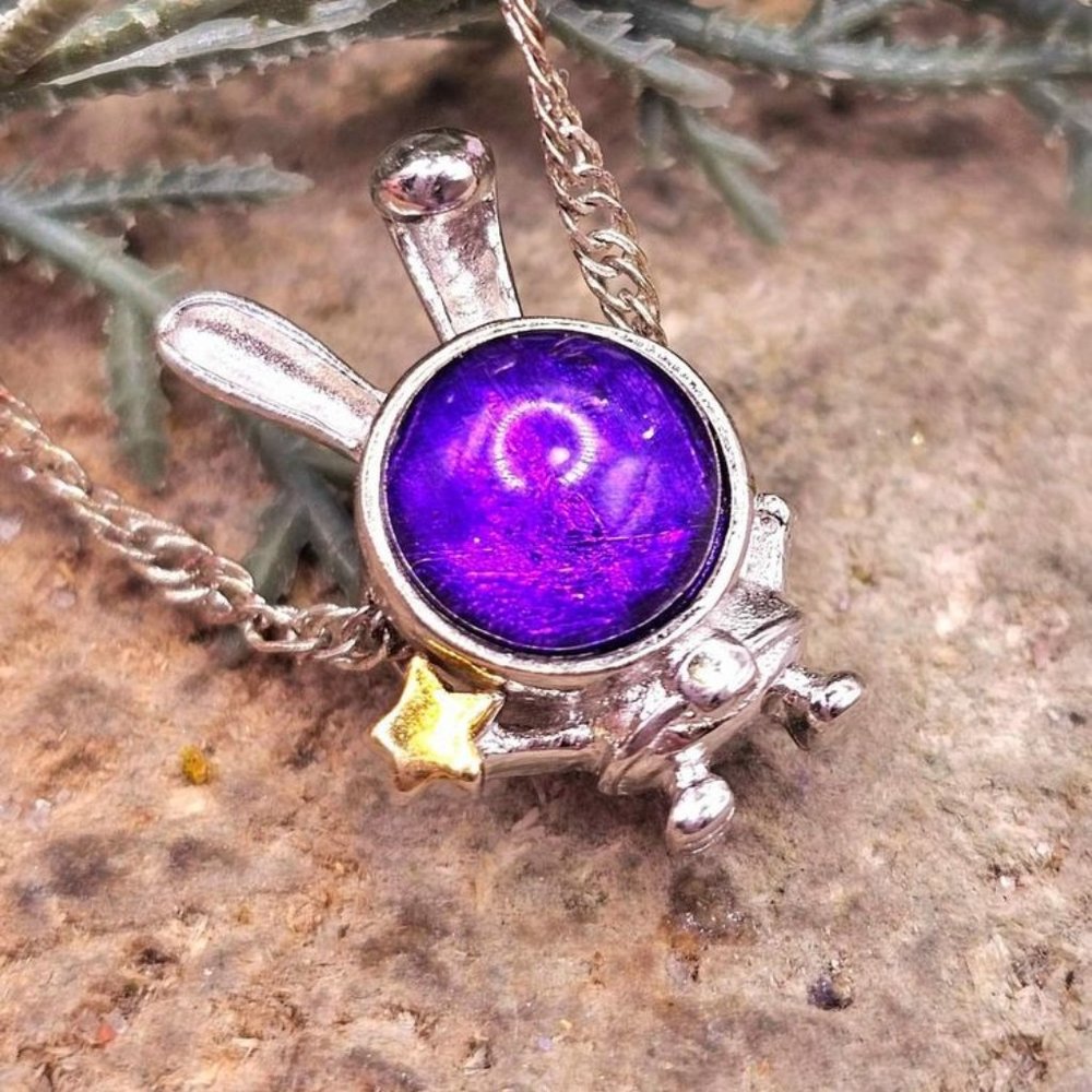 Genuine Nature Purple Meteorite Bunny Astronaut S925 Pendant Necklace